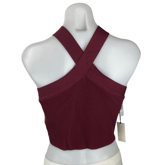 NEW Aritzia Babaton Red Maroon Sleeveless Rib Knit Ha;ter Crop Tank Top Size XL - Picture 3 of 6